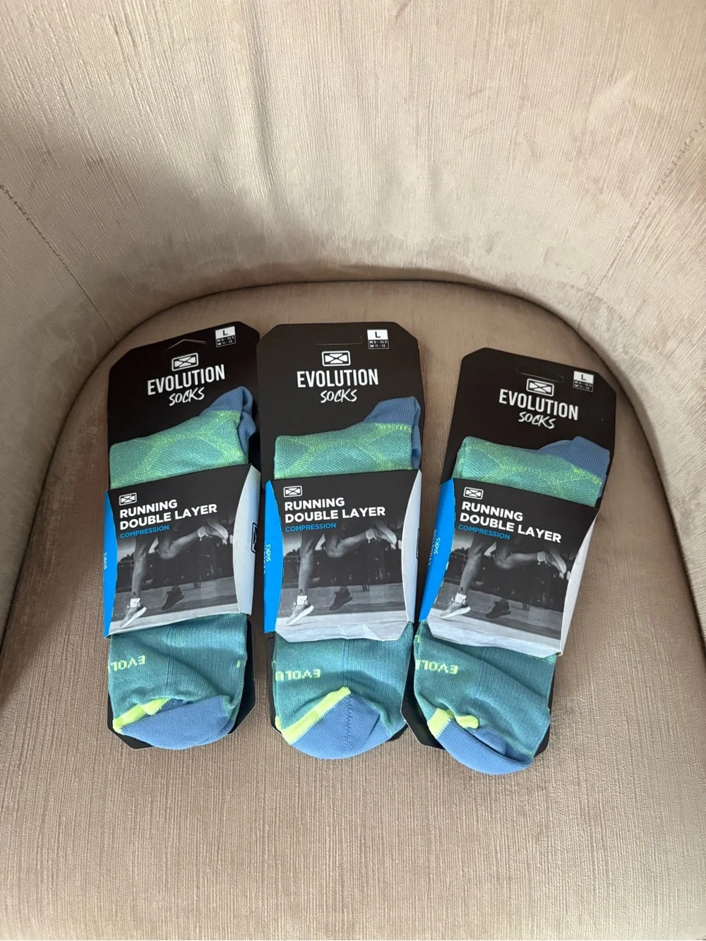 Bundle 3 Evolution Compression Socks Size Large Microfiber Running Double Layer